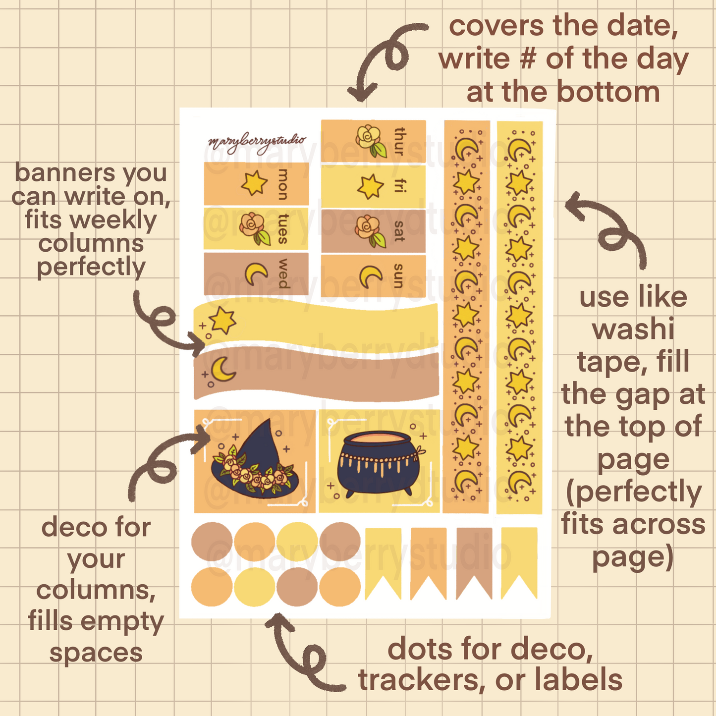 Witchy Hobonichi Weeks Sticker Kit