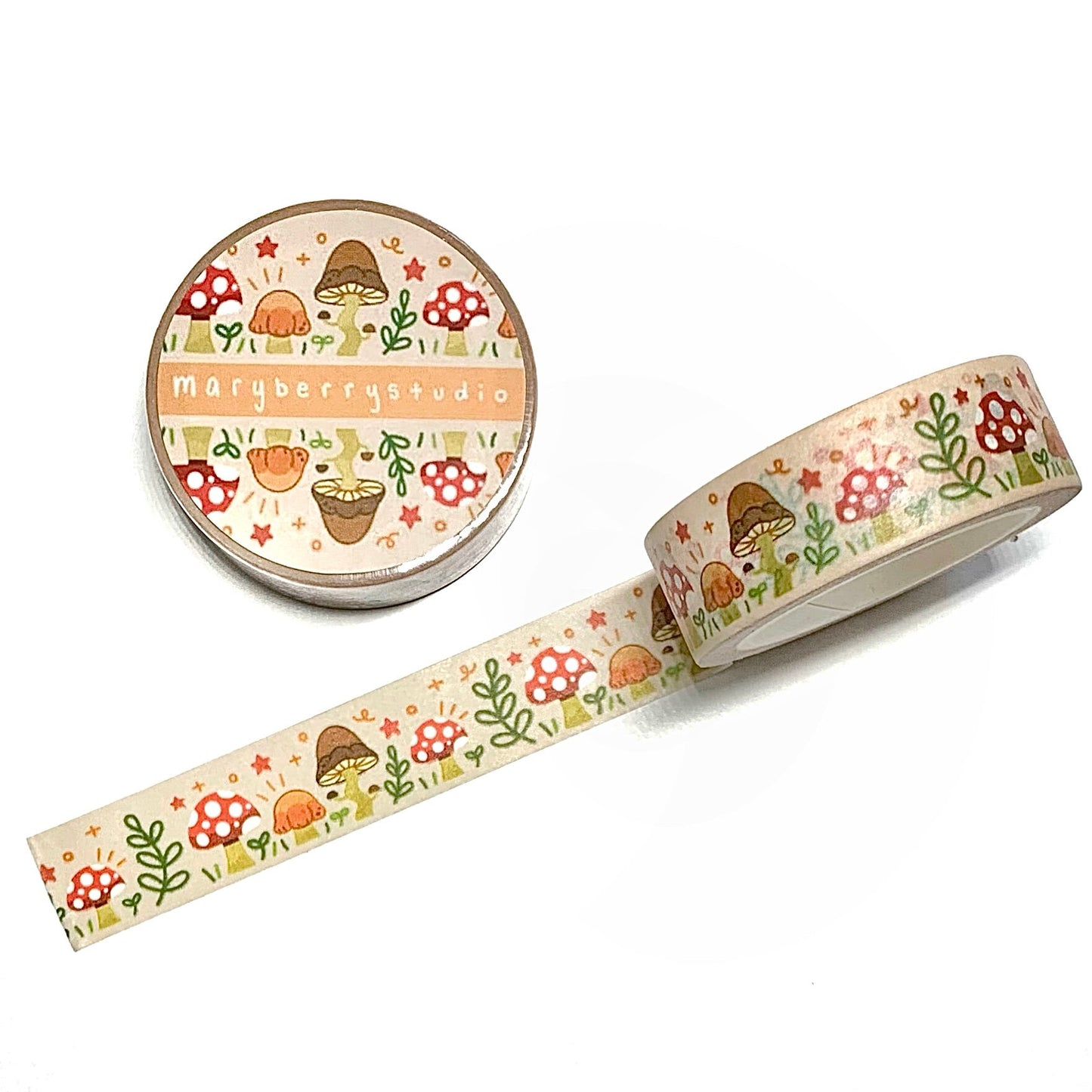 Mushroom Forest Washi Tape - TAN BACKGROUND