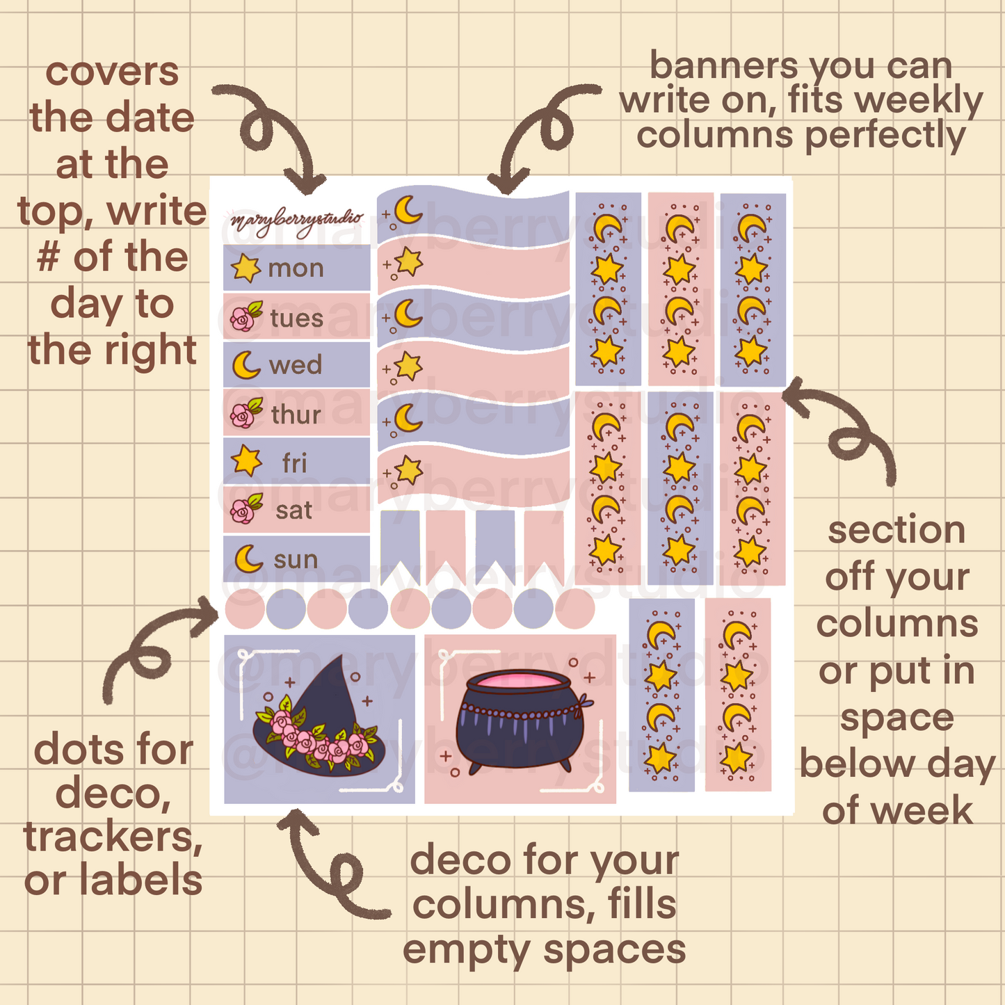 Witchy Hobonichi Cousin Sticker Kit