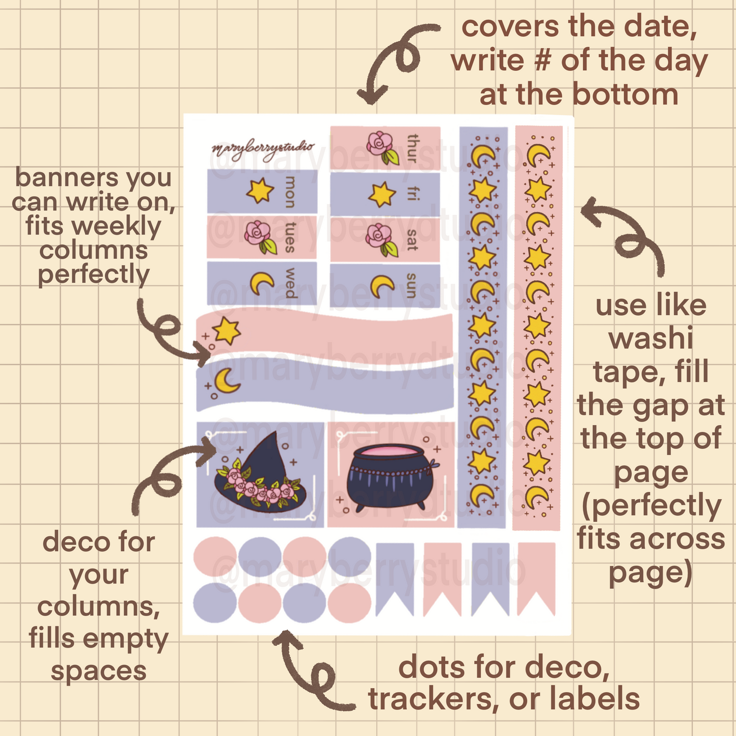 Witchy Hobonichi Weeks Sticker Kit