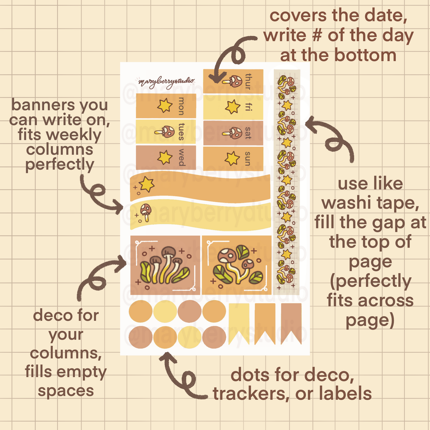 Mushroom Hobonichi Weeks Sticker Kit