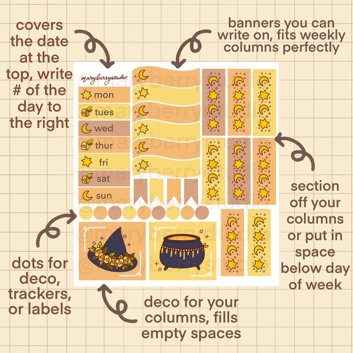 Witchy Hobonichi Cousin Sticker Kit
