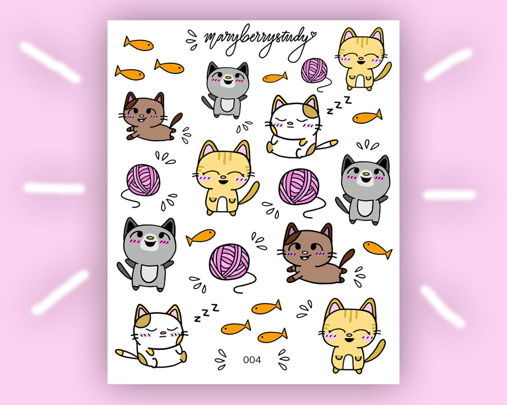 Kawaii Cats and Kittens Sticker Sheet