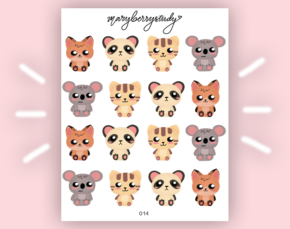 Kawaii Animals Sticker Sheet