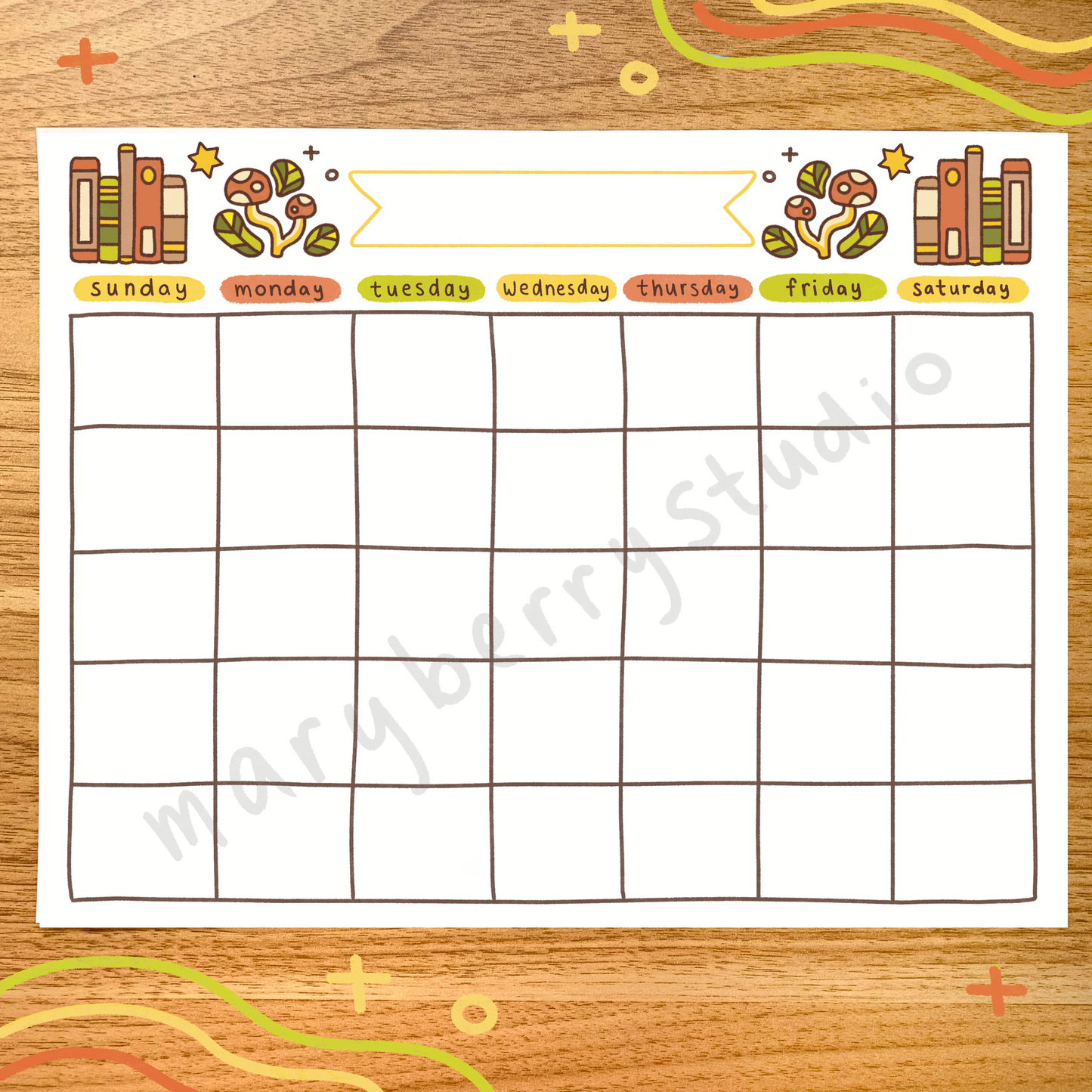 Cozy Mushroom Calendar Digital Printable